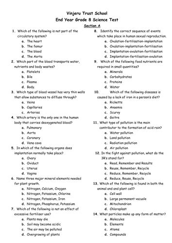 As well as our revision resources, weve also made year 8. . Grade 8 science practice test with answers